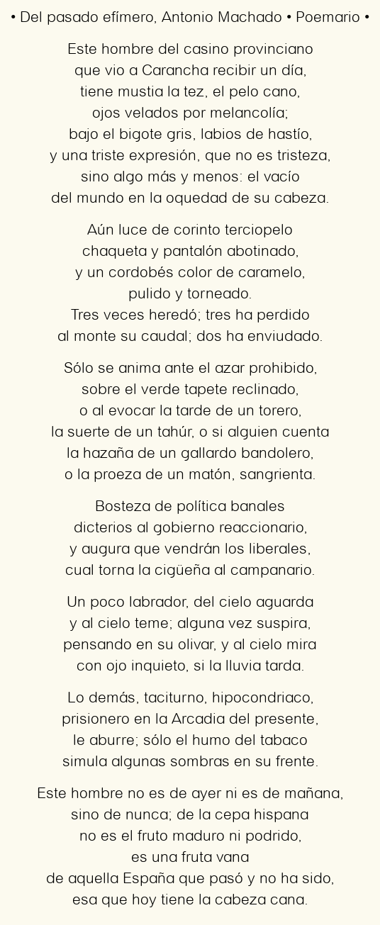 Imagen con el poema Del pasado efímero, por Antonio Machado