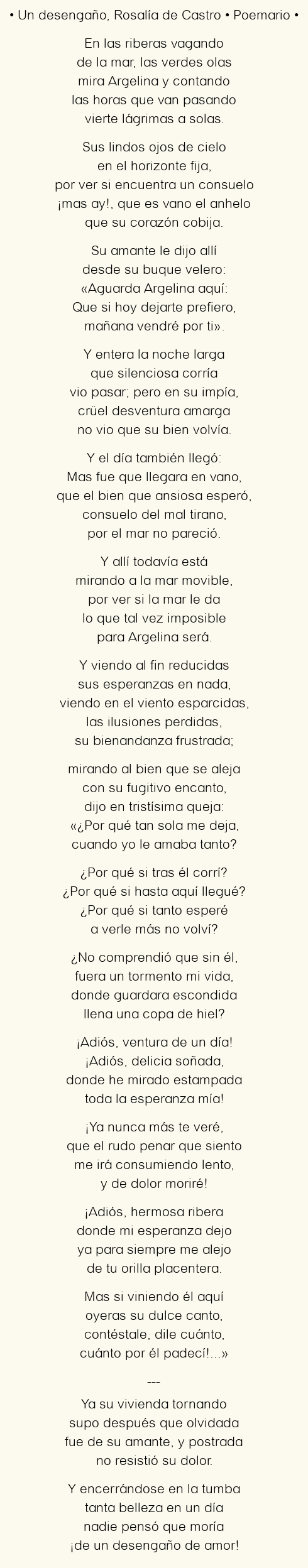Imagen con el poema Un desengaño, por Rosalía de Castro