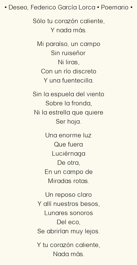 Imagen con el poema Deseo, por Federico García Lorca