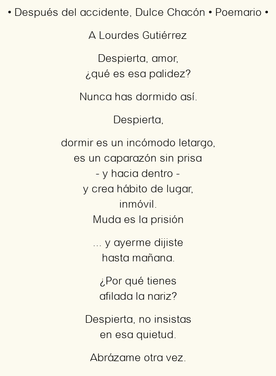 Imagen con el poema Después del accidente, por Dulce Chacón