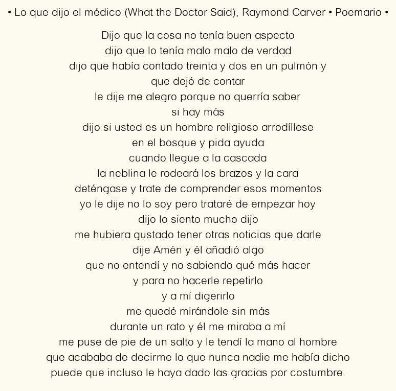Imagen con el poema Lo que dijo el médico (What the Doctor Said), por Raymond Carver