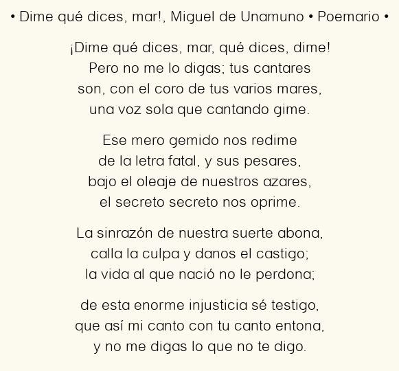 Imagen con el poema Dime qué dices, mar!, por Miguel de Unamuno
