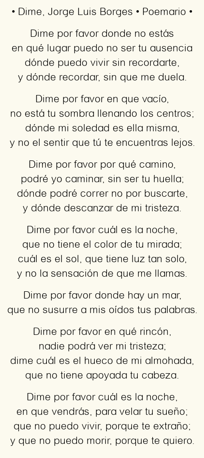 Imagen con el poema Dime, por Jorge Luis Borges