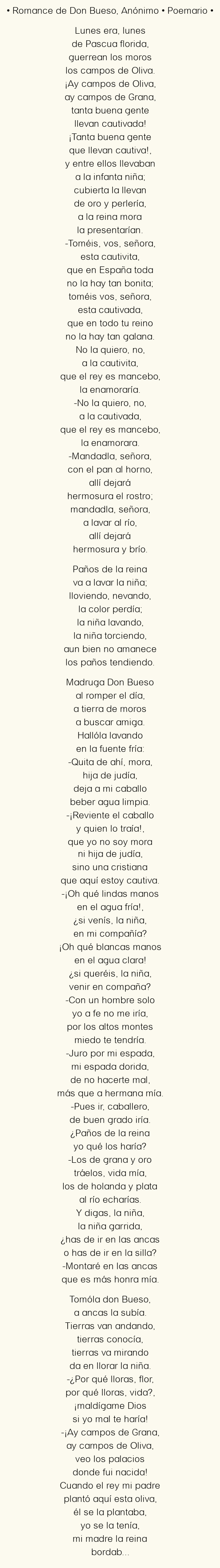 Imagen con el poema Romance de Don Bueso, por Anónimo