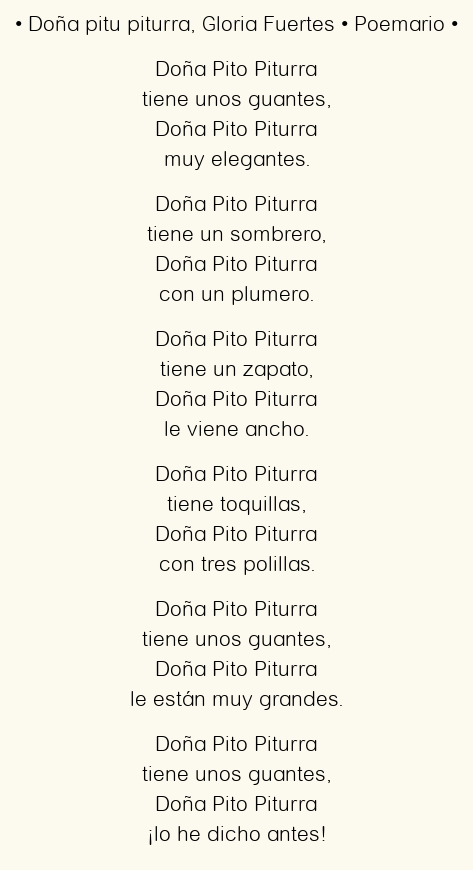 Imagen con el poema Doña pitu piturra, por Gloria Fuertes