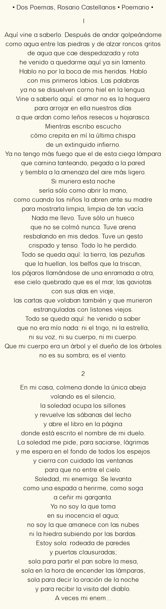 Dos Poemas, por Rosario Castellanos