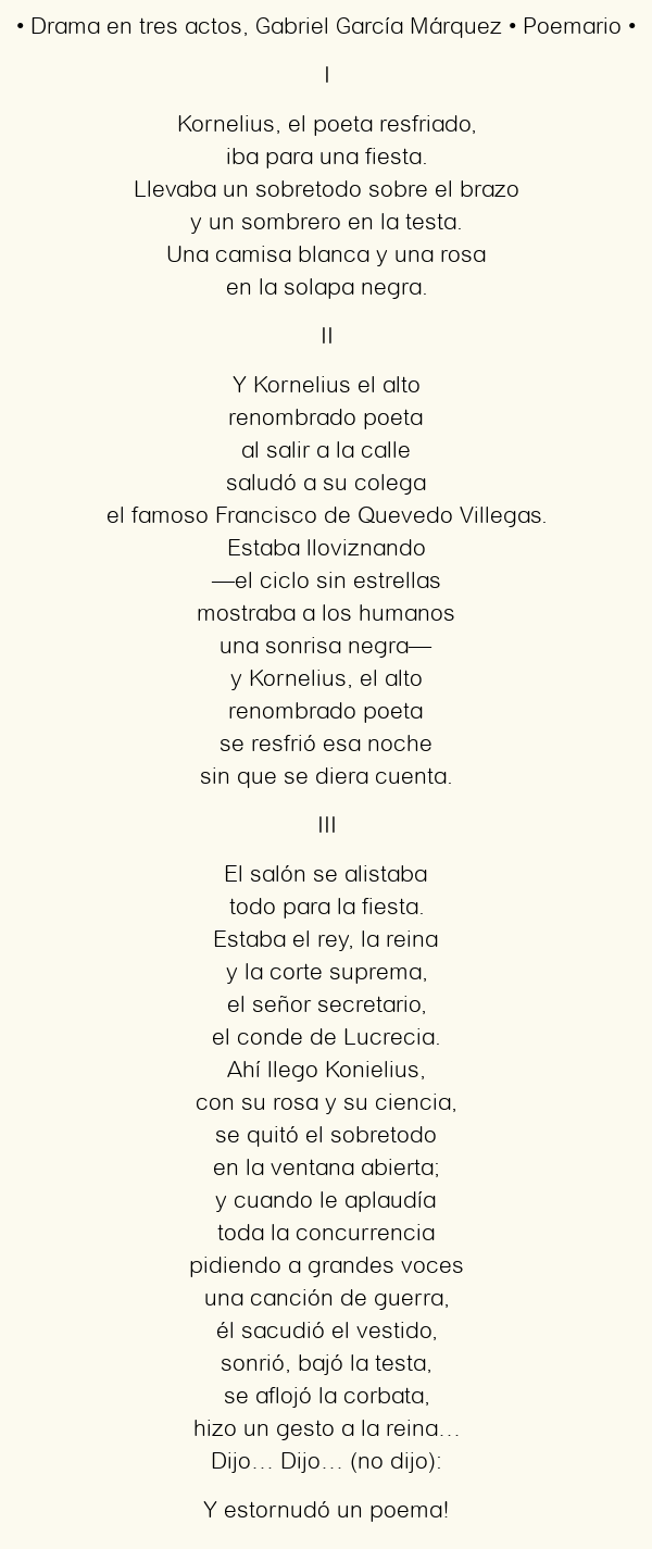 Imagen con el poema Drama en tres actos, por Gabriel García Márquez