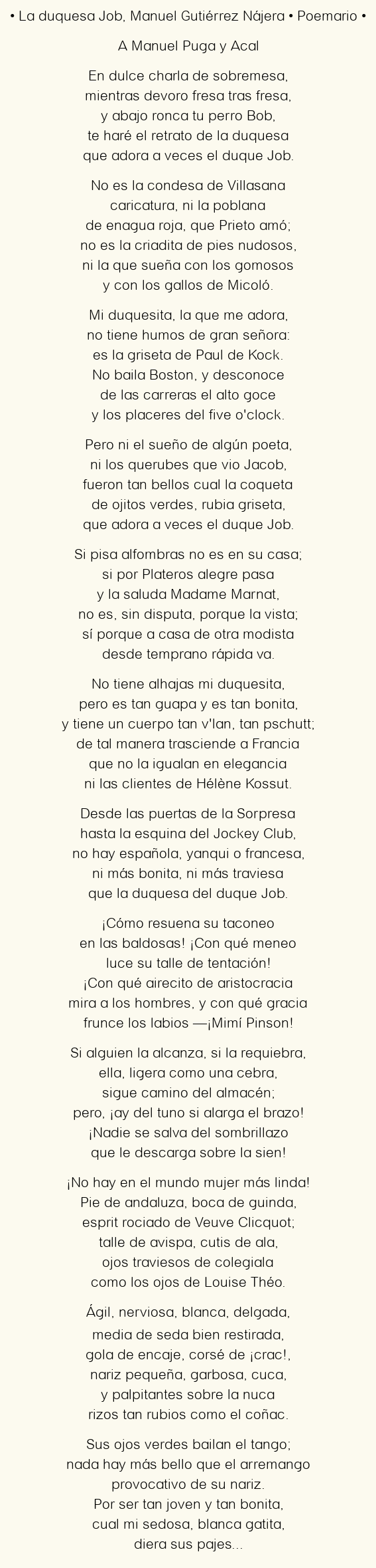 Imagen con el poema La duquesa Job, por Manuel Gutiérrez Nájera