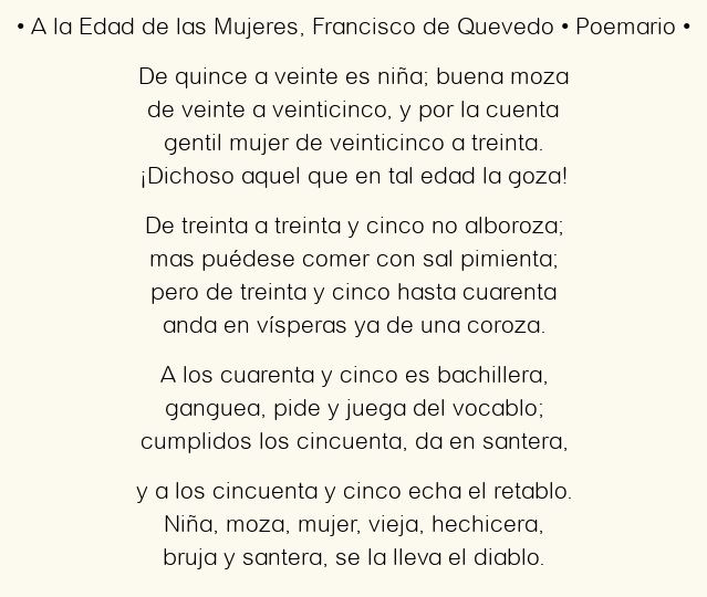 Imagen con el poema A la Edad de las Mujeres, por Francisco de Quevedo
