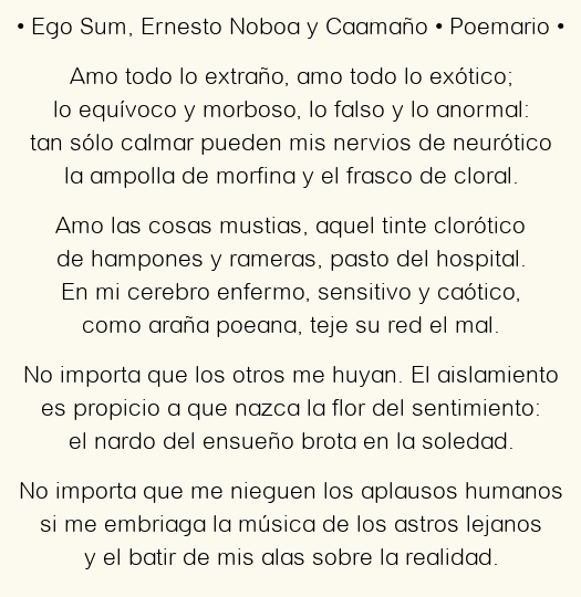 Imagen con el poema Ego Sum, por Ernesto Noboa y Caamaño