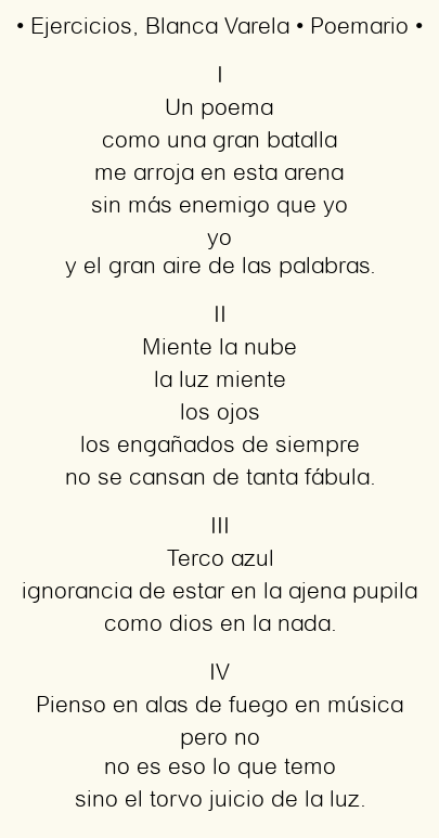Imagen con el poema Ejercicios, por Blanca Varela