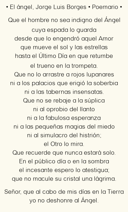 Imagen con el poema El ángel, por Jorge Luis Borges