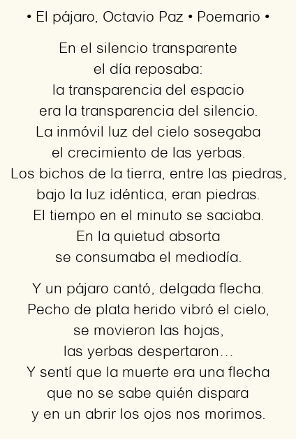 Imagen con el poema El pájaro, por Octavio Paz