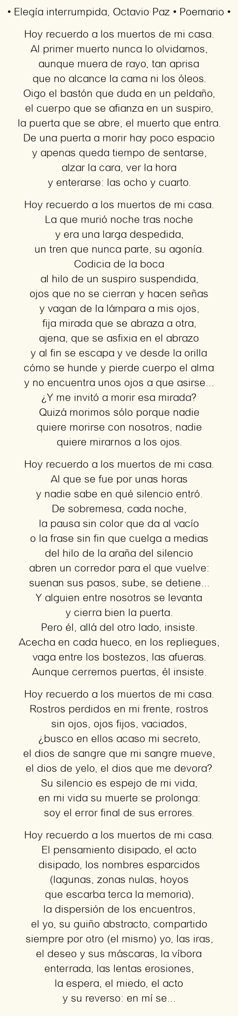Imagen con el poema Elegía interrumpida, por Octavio Paz