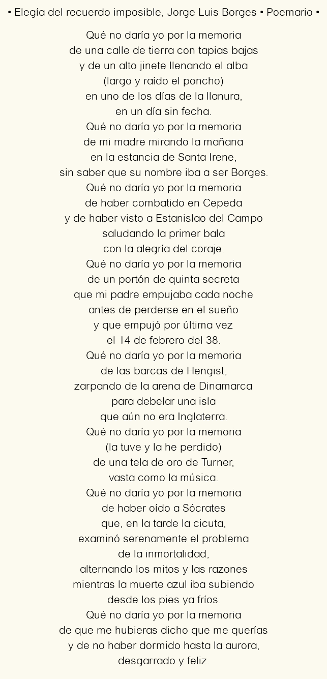 Imagen con el poema Elegía del recuerdo imposible, por Jorge Luis Borges