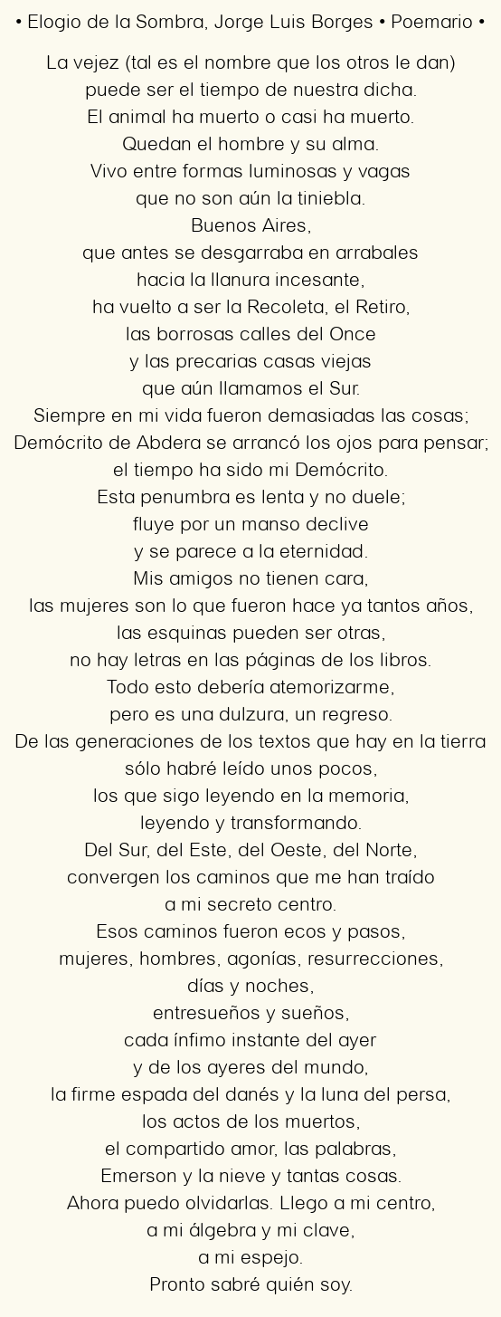 Imagen con el poema Elogio de la Sombra, por Jorge Luis Borges
