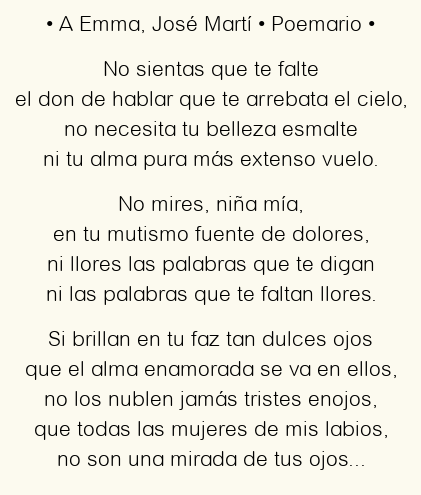 Imagen con el poema A Emma, por José Martí