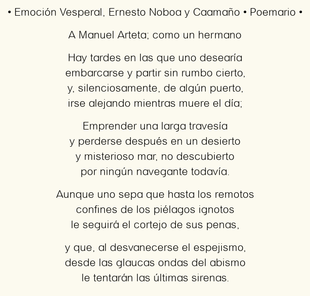 Imagen con el poema Emoción Vesperal, por Ernesto Noboa y Caamaño