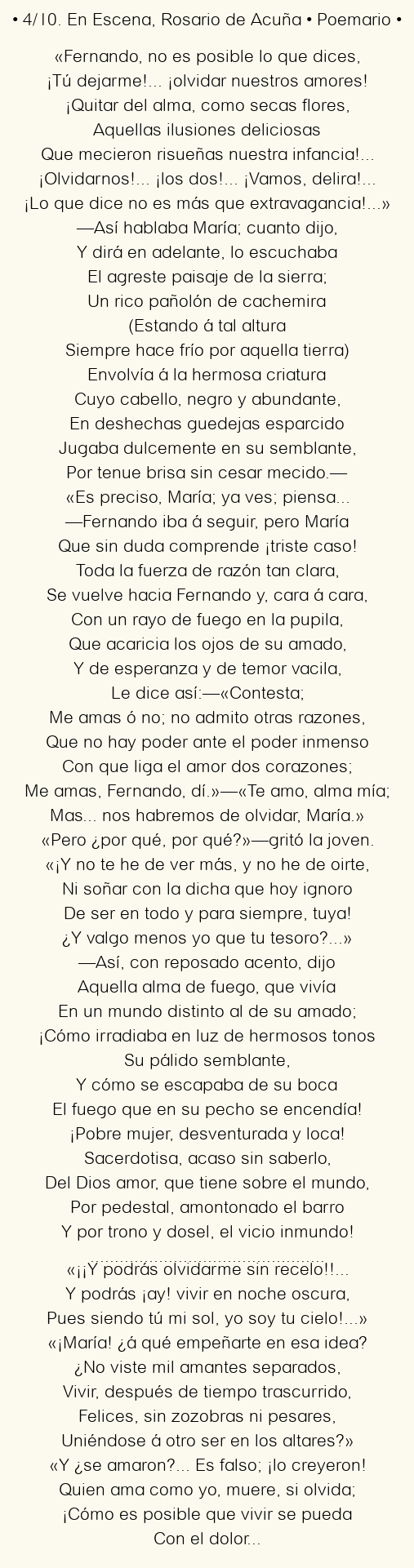 Imagen con el poema 4/10. En Escena, por Rosario de Acuña