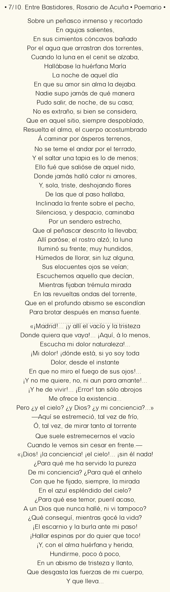 Imagen con el poema 7/10. Entre Bastidores, por Rosario de Acuña