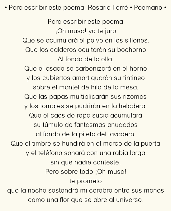 Imagen con el poema Para escribir este poema, por Rosario Ferré