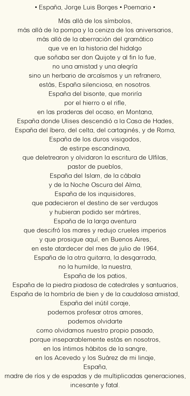 Imagen con el poema España, por Jorge Luis Borges