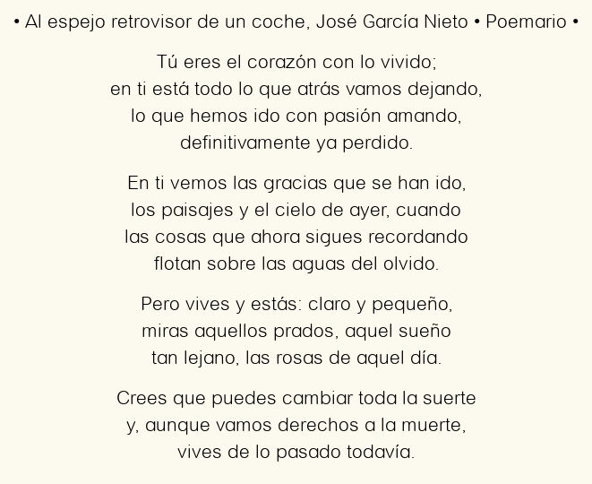 Imagen con el poema Al espejo retrovisor de un coche, por José García Nieto