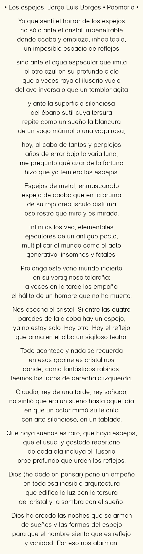 Imagen con el poema Los espejos, por Jorge Luis Borges