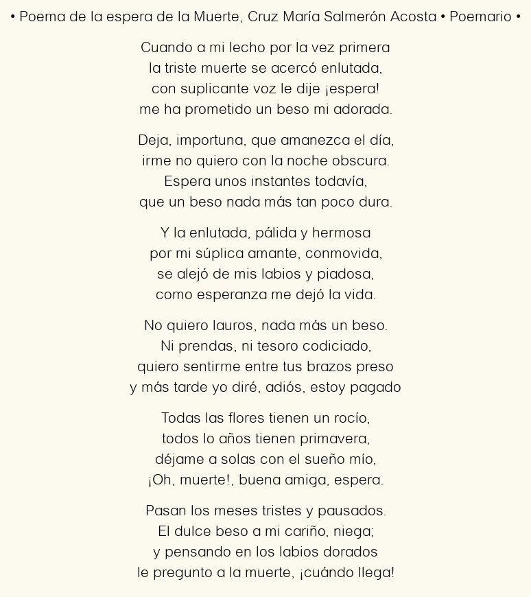 Poema de la espera de la Muerte, por Cruz María Salmerón Acosta