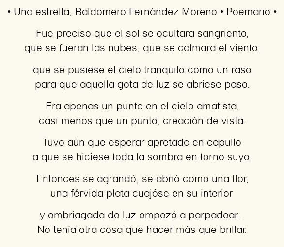 Imagen con el poema Una estrella, por Baldomero Fernández Moreno