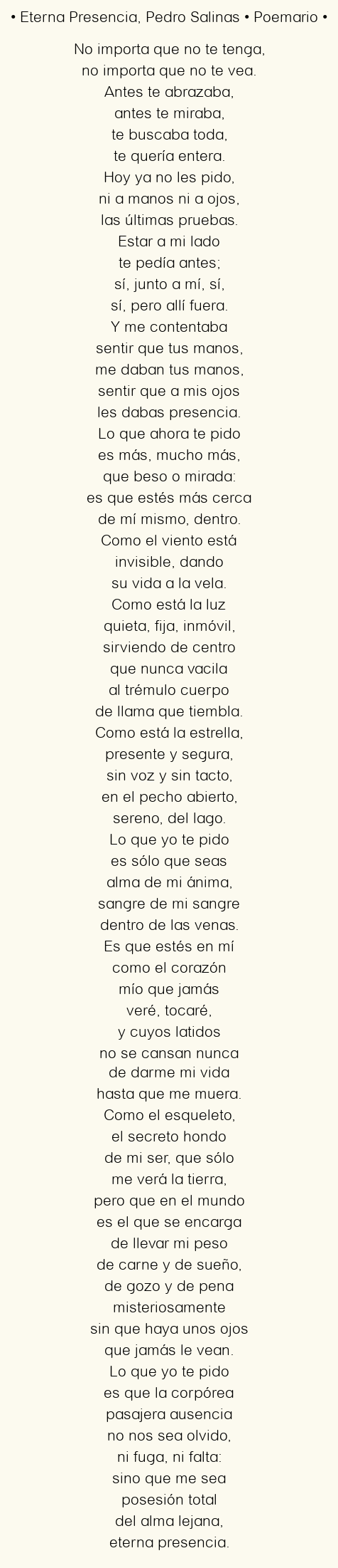 Imagen con el poema Eterna Presencia, por Pedro Salinas