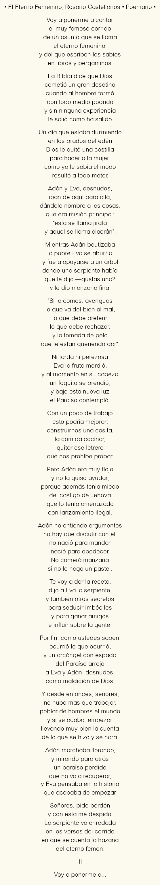 Imagen con el poema El eterno femenino, por Rosario Castellanos