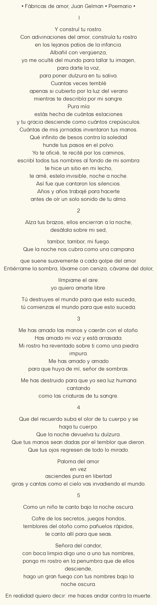 Imagen con el poema Fábricas de amor, por Juan Gelman