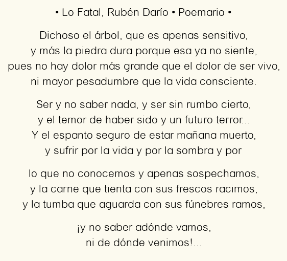Imagen con el poema Lo Fatal, por Rubén Darío