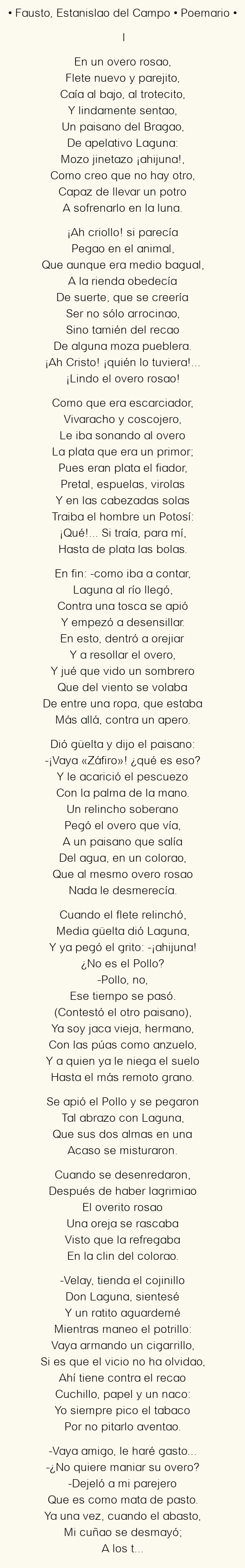 Imagen con el poema Fausto, por Estanislao del Campo