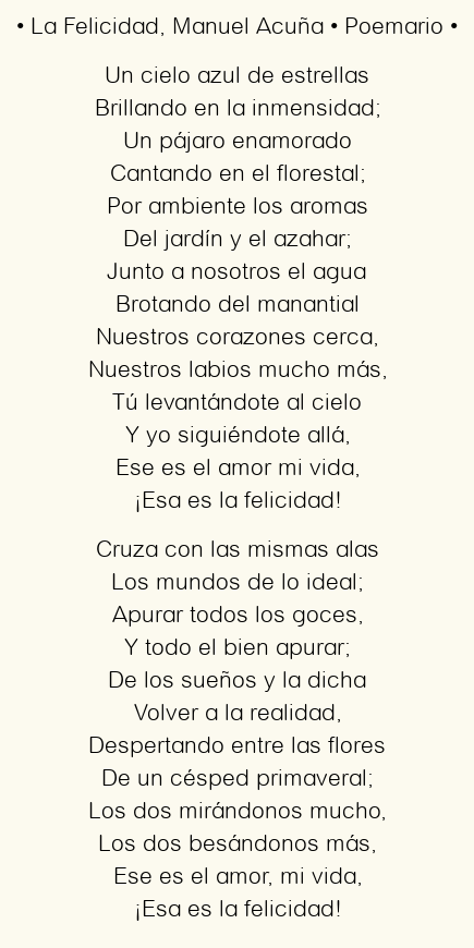 Imagen con el poema La Felicidad, por Manuel Acuña