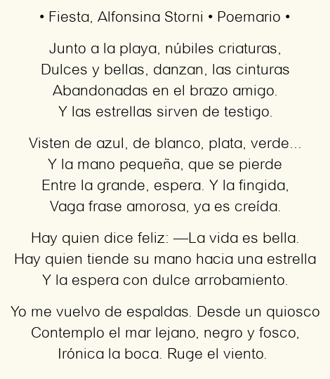 Imagen con el poema Fiesta, por Alfonsina Storni