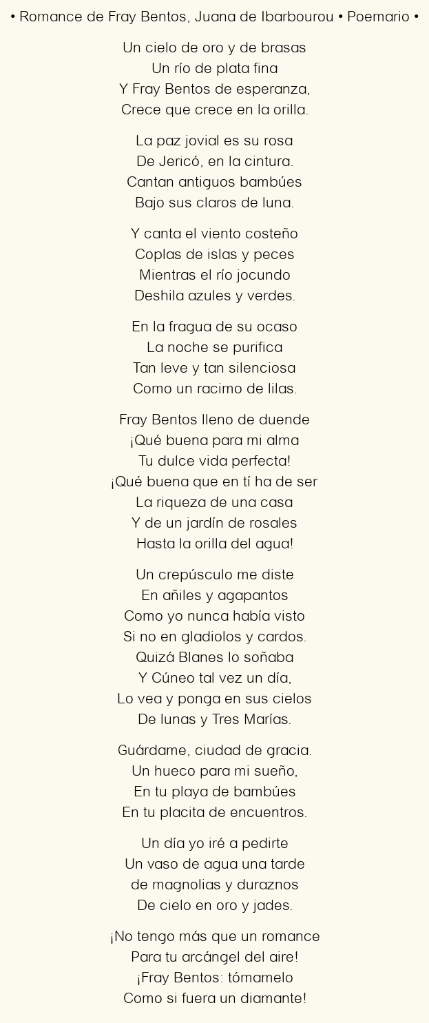 Imagen con el poema Romance de Fray Bentos, por Juana de Ibarbourou
