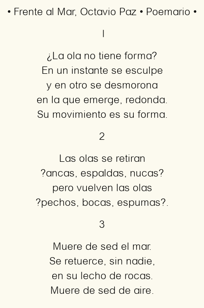 Imagen con el poema Frente al mar, por Octavio Paz