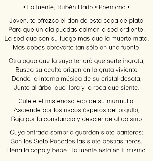 Imagen con el poema La fuente, por Rubén Darío