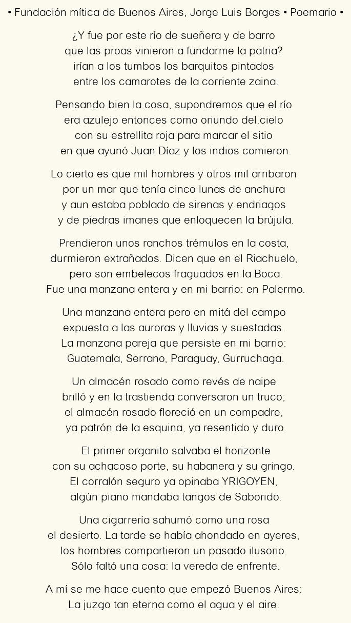 Imagen con el poema Fundación mítica de Buenos Aires, por Jorge Luis Borges