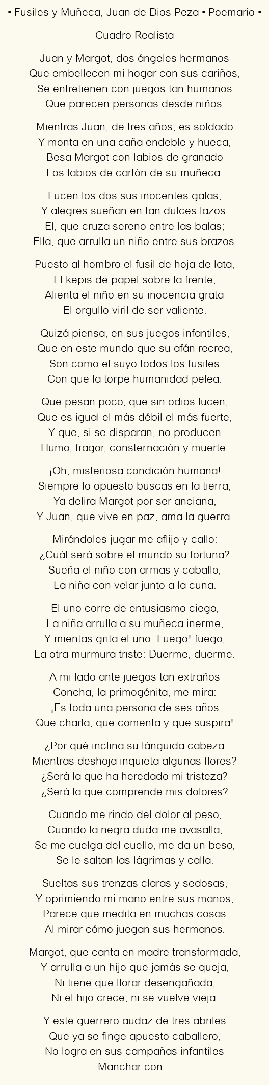Imagen con el poema Fusiles y Muñeca, por Juan de Dios Peza