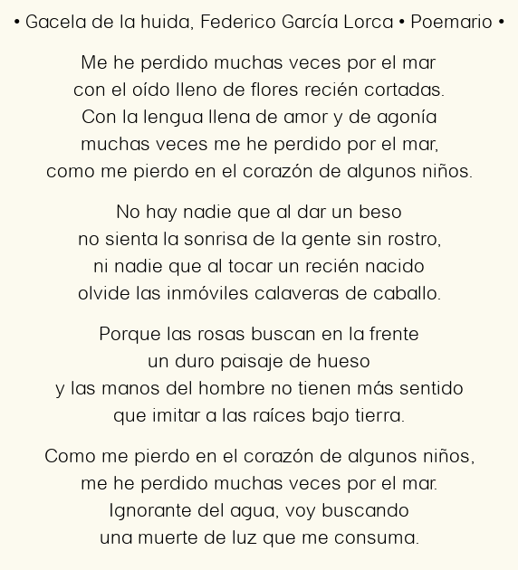 Imagen con el poema Gacela de la huida, por Federico García Lorca