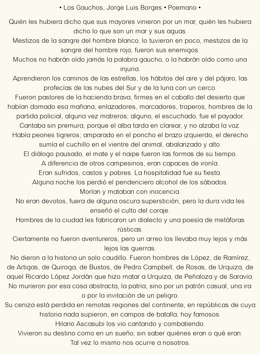 Imagen con el poema Los gauchos, por Jorge Luis Borges