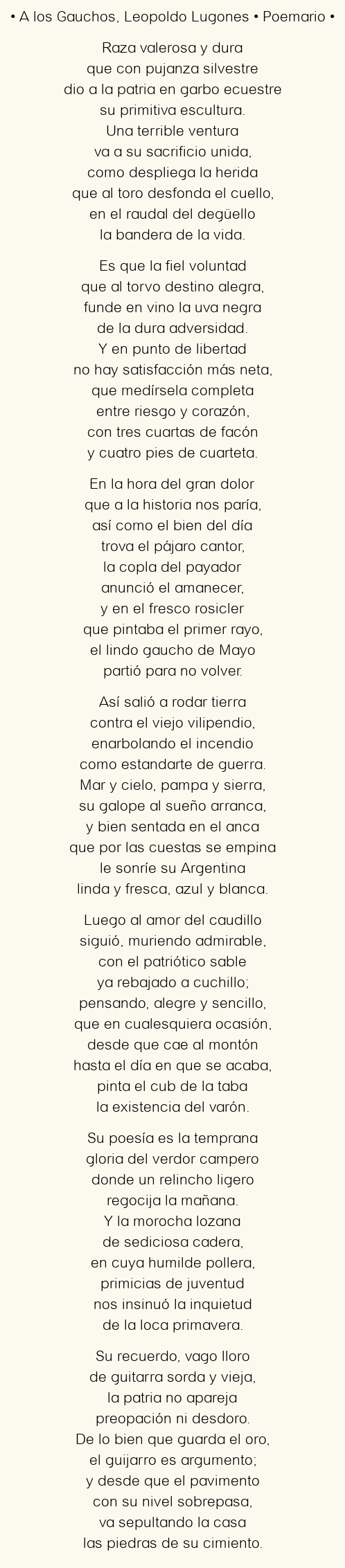 Imagen con el poema A los Gauchos, por Leopoldo Lugones