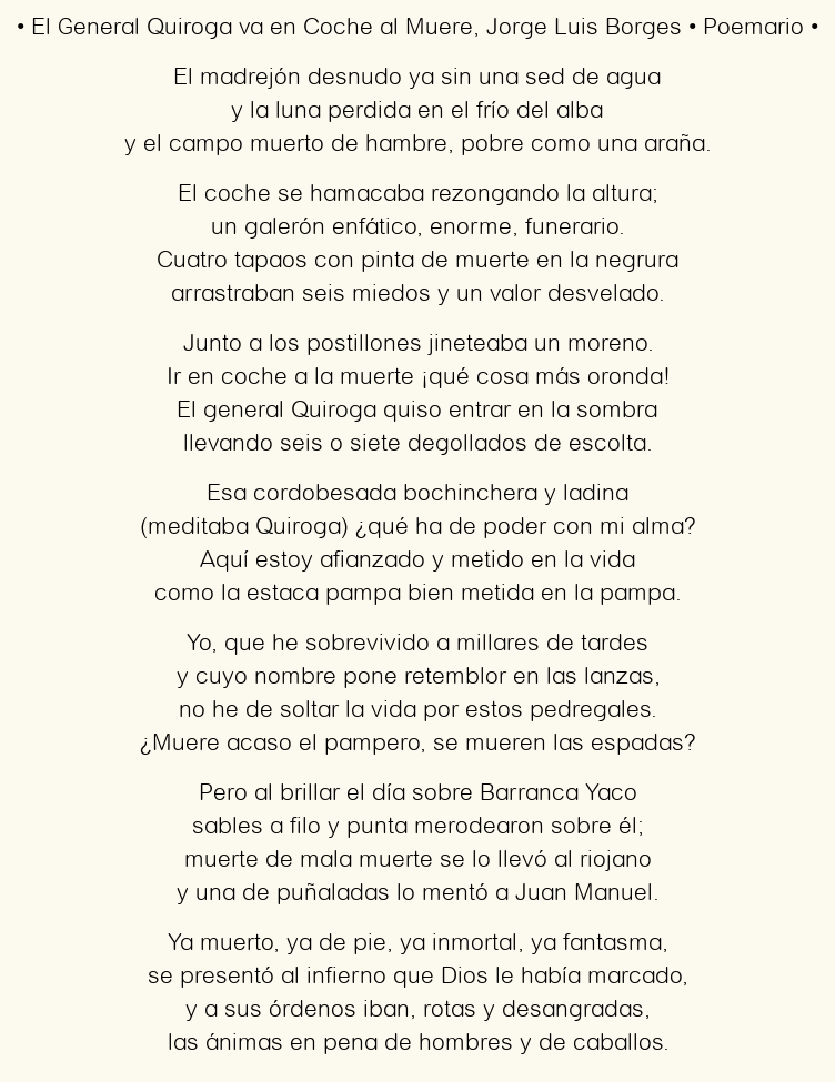 El General Quiroga va en Coche al Muere, por Jorge Luis Borges