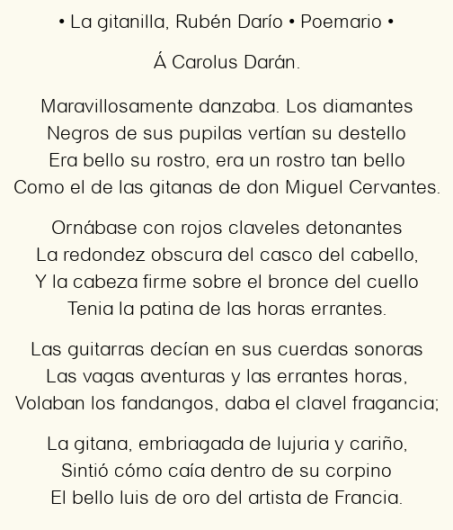 Imagen con el poema La gitanilla, por Rubén Darío