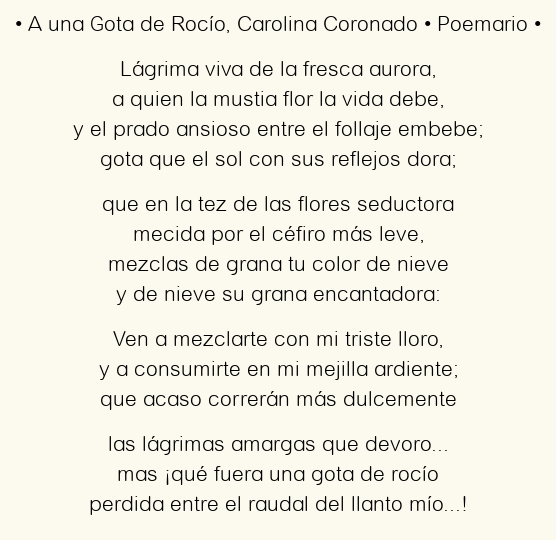 Imagen con el poema A una Gota de Rocío, por Carolina Coronado