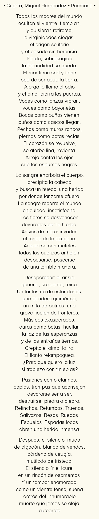 Imagen con el poema Guerra, por Miguel Hernández