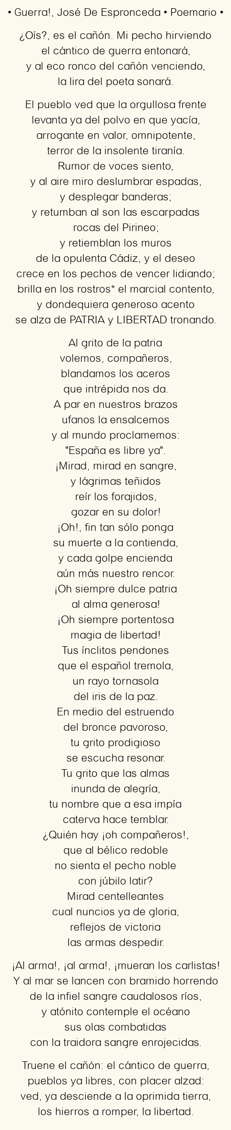 Imagen con el poema Guerra!, por José De Espronceda